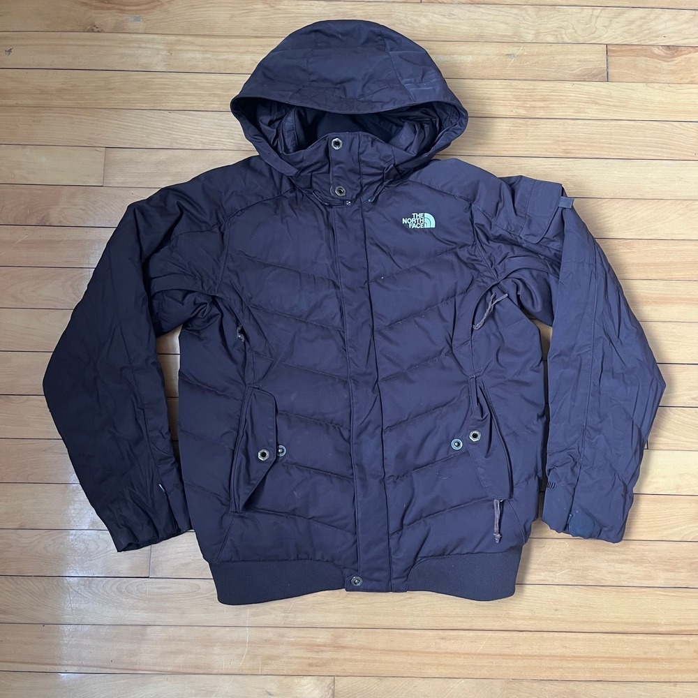 The North Face Womens 600 Down Puffer Jacket Brown Hooded Chevron Quilted Medium